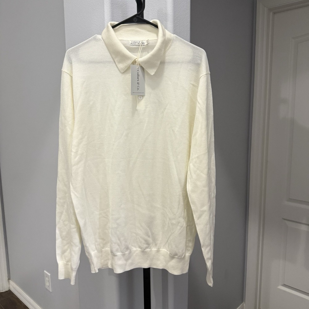 Collars And Co Australian Merino Wool Dress Polo Sweater Mens Large Luxury NWT